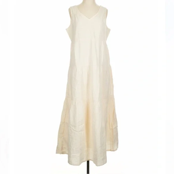 Quince 100% Organic Cotton Gauze Tiered Maxi Dress S Vintage Cream Vacation NWT - Picture 3 of 9